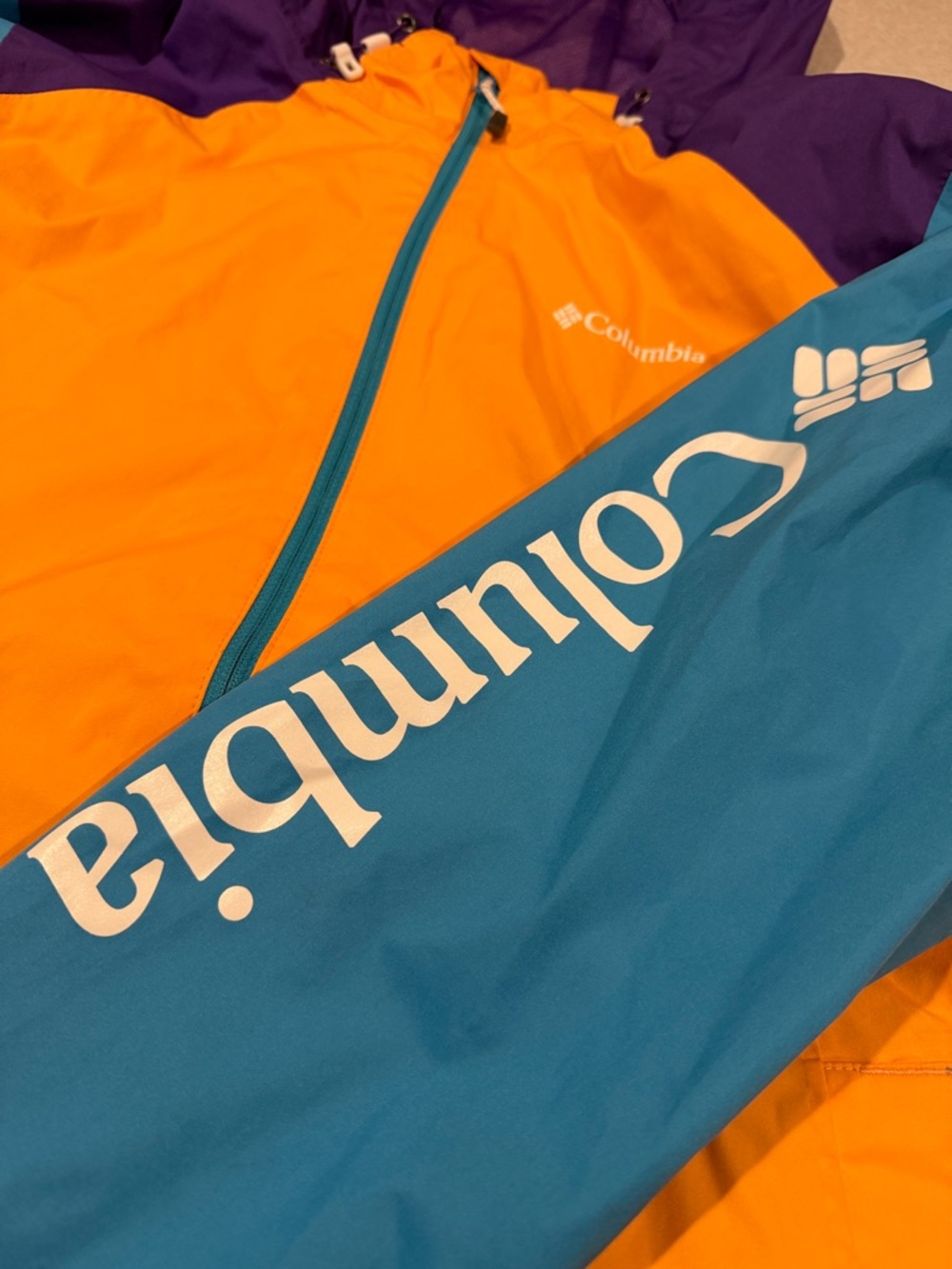 Columbia Womens Orange Raincoat with Teal and Purple Accents - Picture 4 of 5